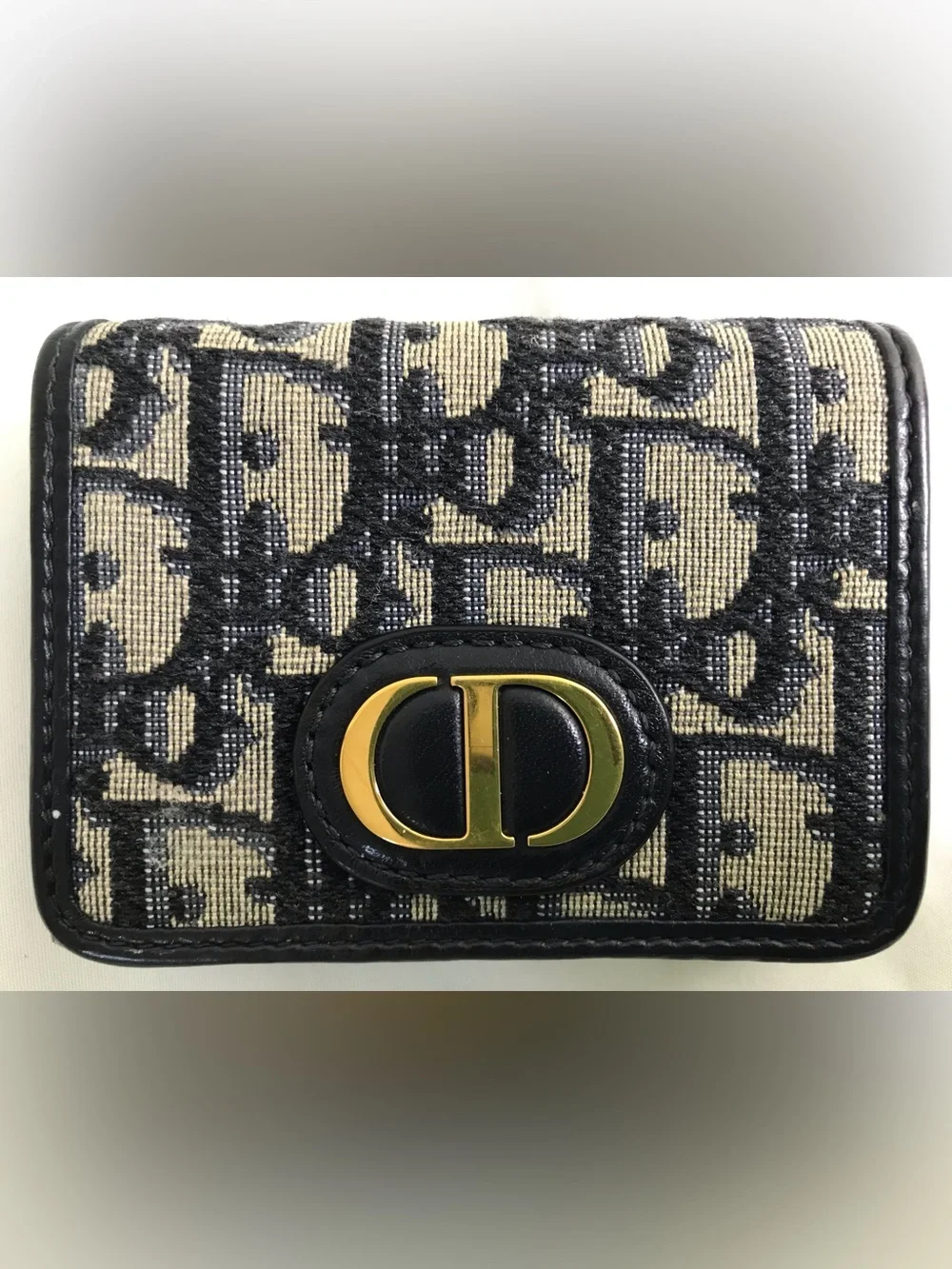 Christian Dior Oblique Trifold Compact Wallet Authentic Navy Blue